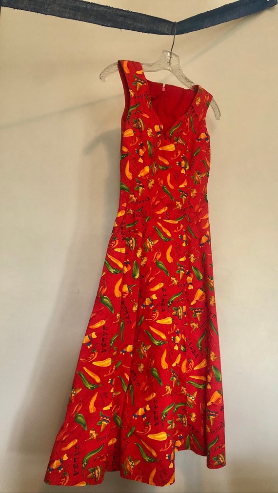 Vintage red handmade salsa dress: print has marac… - image 3