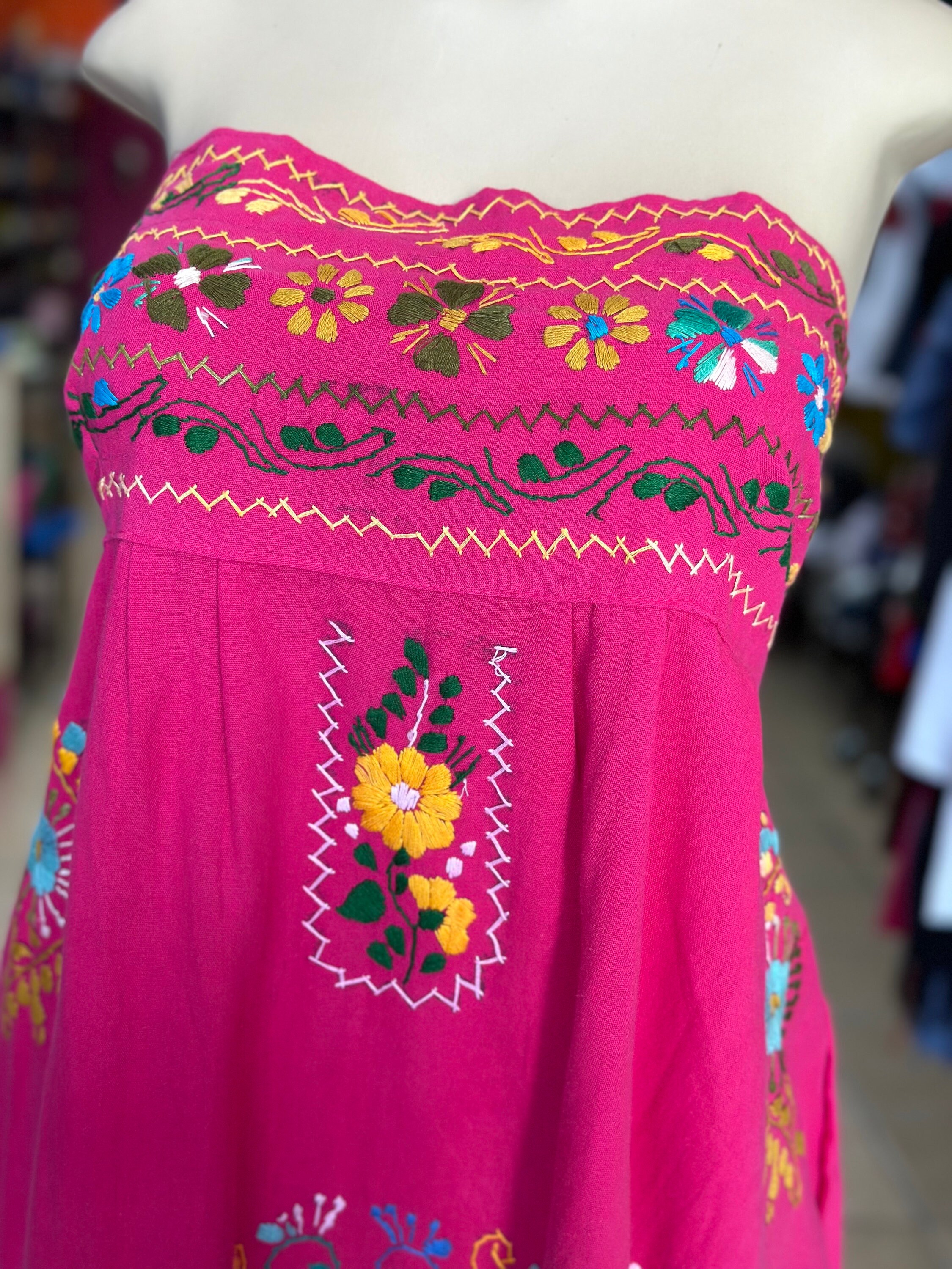 Mexican Pink Embroidery Dress - Etsy