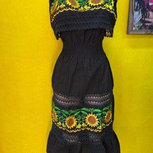 Sunflower Splendor: Traditional Mexican Girasol Dress size Large