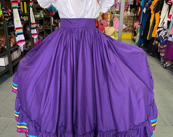 2 piece set Folklore Mexican Solid  skirt and blouse