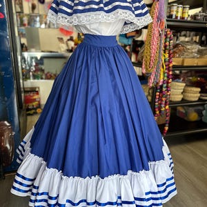 2 piece set Folklore Mexican Solid  skirt and blouse