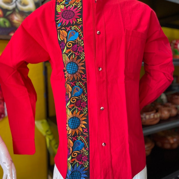 Red embroidery Men's   Guayabera