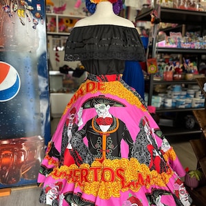 Vibrant Día de los Muertos Mexican Skirt – Handcrafted Folk Art Style 3 piece