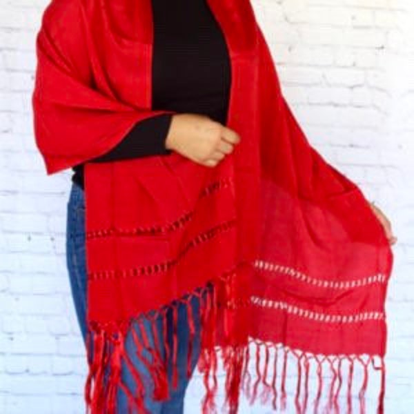 Crimson Elegance: Authentic Red Mexican Rebozo