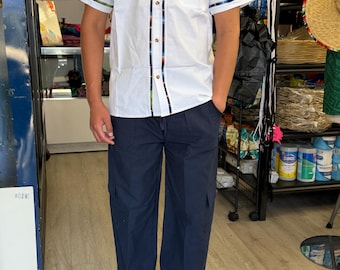 Handgemaakte blauwe cargobroek voor heren | Relaxte pasvorm | Lichtgewicht casual broek in Mexicaanse stijl
