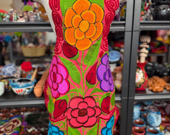 Mexican Embroidery Apron with Vibrant Floral Designs