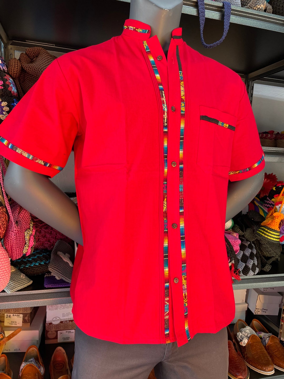 Fiesta Elegance: Red Men's Guayabera Shir XL Ireland