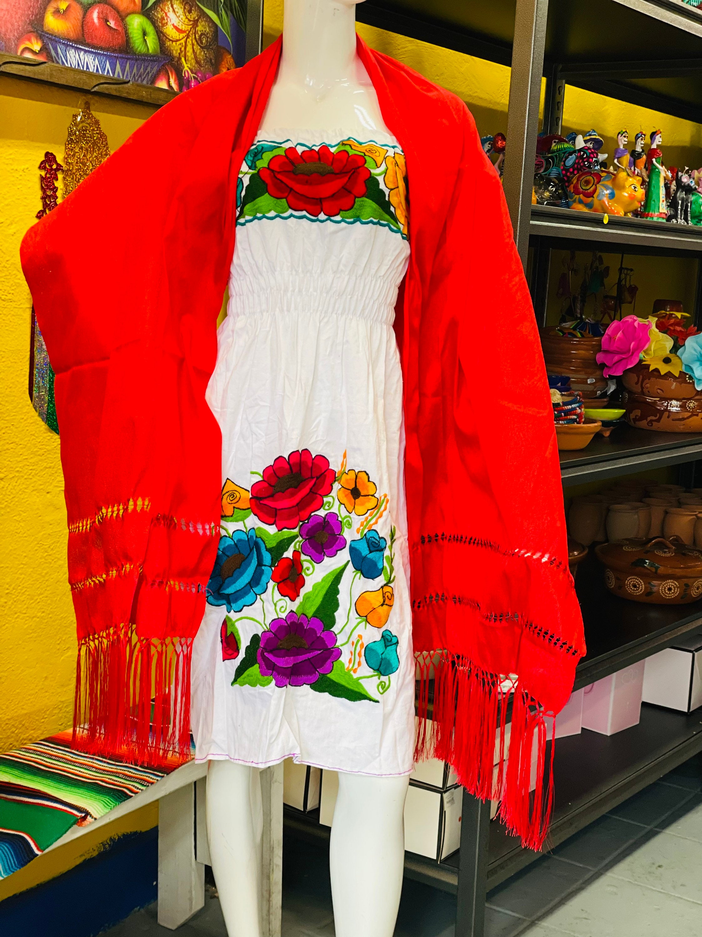 Vestido de rebozo Faja Mexican Dress Belt Embroidery Chiapas 1 Size  Unitalla K64 