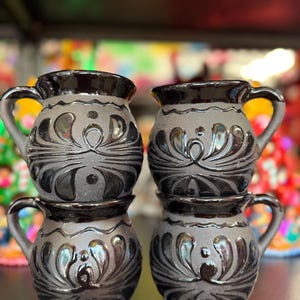 Set of 4 Mexican caffe mugs Mexican Hand-Painted Clay Pottery Mug