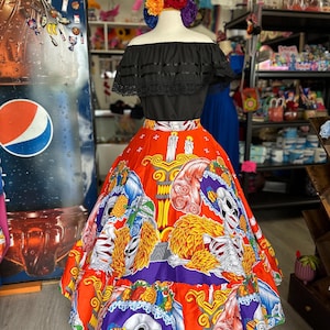 Vibrant Día de los Muertos Mexican Skirt – Handcrafted Folk Art Style