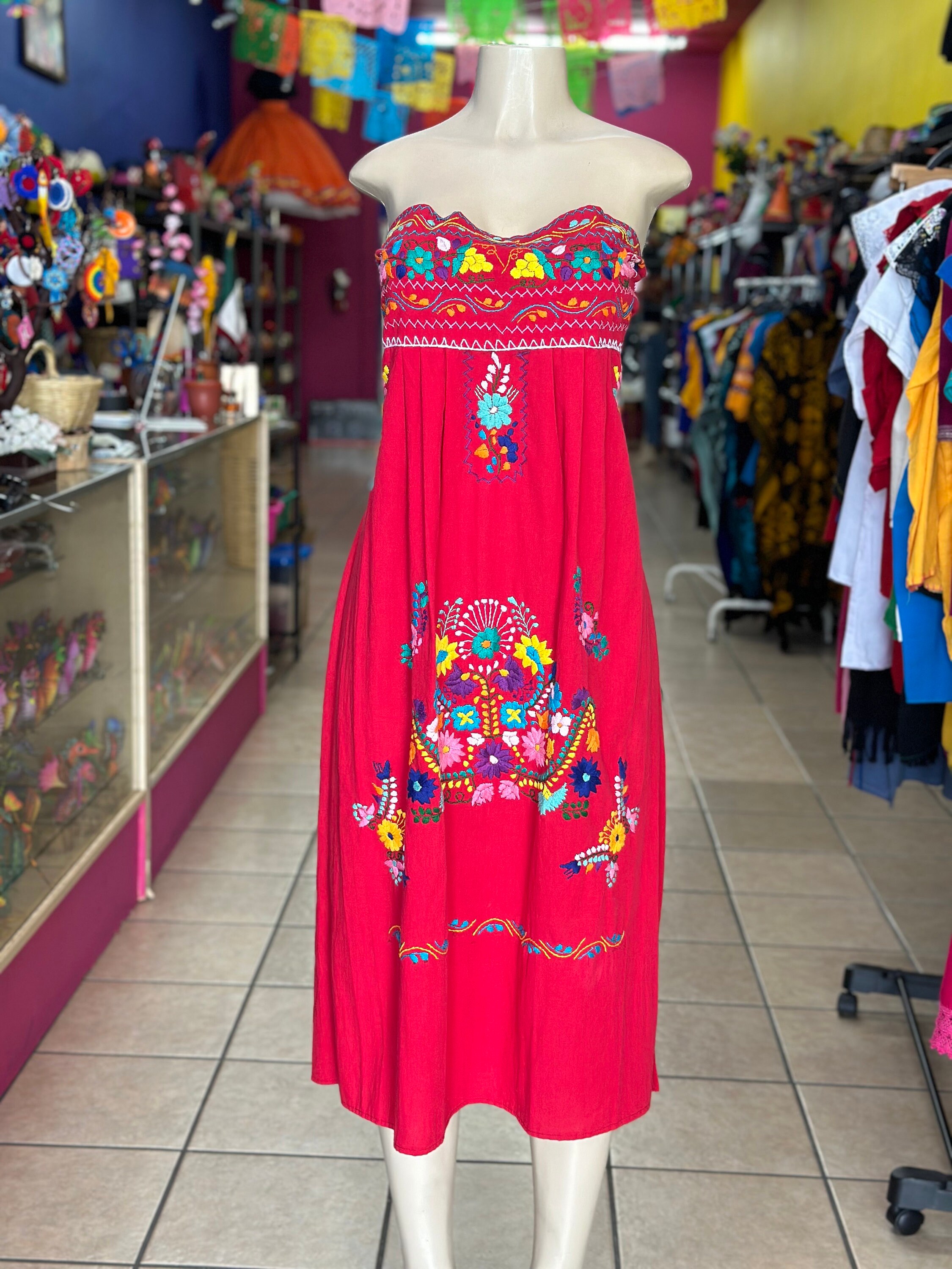 Mexican red embroidery dress