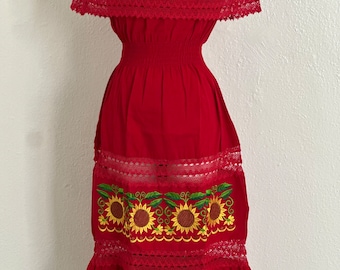 Sunflower Splendor: Traditional Mexican Girasol Dress size Small
