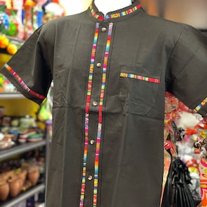 Black Large Men&#39;s Guayabera