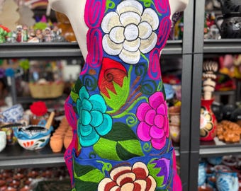 Mexican Embroidery Apron with Vibrant Floral Designs