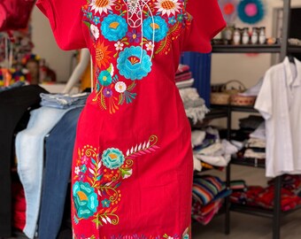 Mexican Dress Puebla Canary W Multicolored Embroidery Etsy Australia