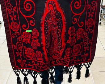 Sacred Elegance: Virgen María Mexican Unisex Jorongo Poncho Gaban Cape Ruana