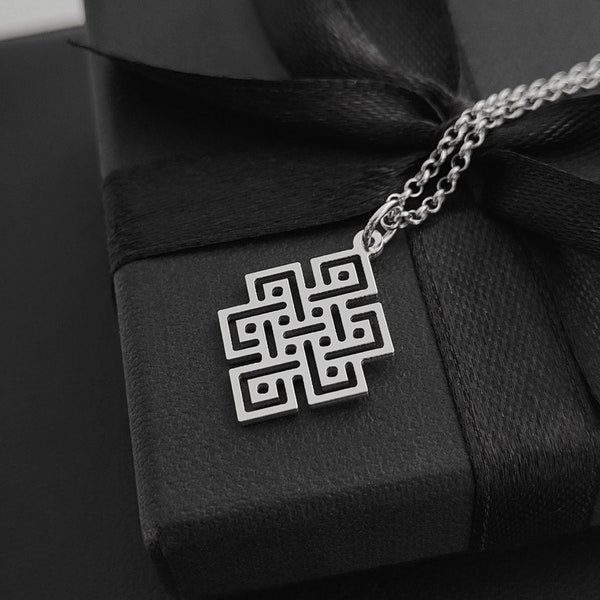 925 Sterling Silver Infinity Knot, Shrivatsa Necklace, Small Eternal Knot. Buddhist jewelry, meditation pendant, yoga necklace.