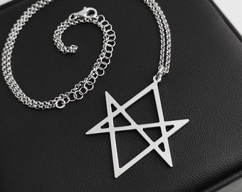 Unicursal hexagram in 925 sterling silver. Esoteric necklace, magical amulet, spiritual jewel.