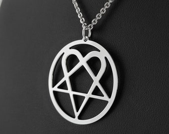 Heartagram, HIM band series. Heartagram necklace, gothic jewel. Rock necklace, Ville valo.