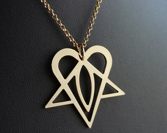 Heartagram, fennic gothic necklace. HIM pendant, metal necklace, golden geometric necklace. HIM