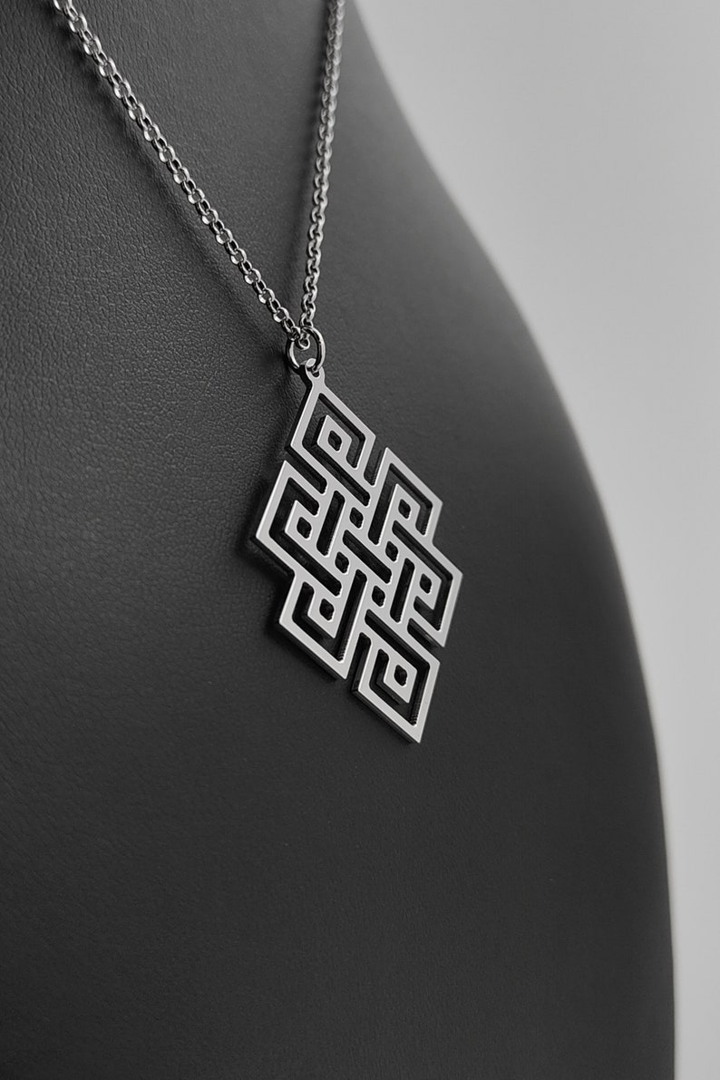 Shrivatsa, infinite knot necklace, eternal knot. Buddhist jewelry, meditation pendant, yoga necklace. image 4