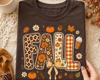 Höstlapptäcke PNG, preppy leopardblommig gingham höstsublimering, pumpa rosett höstskjorta design, digital nedladdning