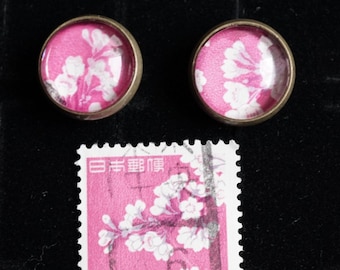 Upcycled stud earrings from stamp cherry blossom Hanami 12 mm