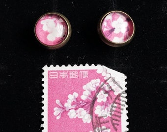 Upcycled stud earrings from stamp cherry blossom Hanami 8 mm