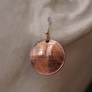 Earrings made of coins USA 1 cent coin