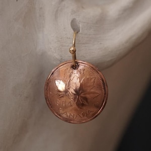 Earrings from coins Canada 1 cent coin