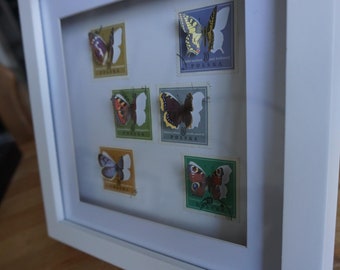 Upcycled butterfly box made from old postage stamps Poland