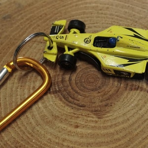 Upcycling Key Pendant Toy Car &quot;Race Car Yellow&quot;