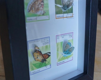 Upcycled butterfly box made from old Benin stamps