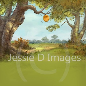 Large Winnie the Pooh Inspired Honey Tree Digital Background - with green flooring