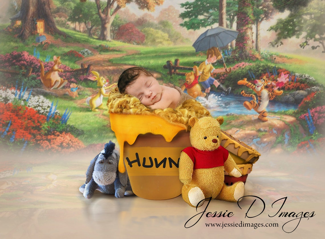 Winnie the Pooh digital background Newborn photography Etsy