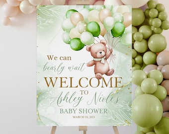 Editable Teddy bear welcome sign, Teddy bear balloon baby shower welcome sign, Bear sign baby shower- tb2