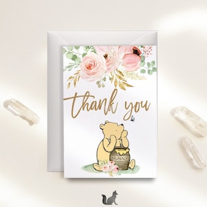 Tarjeta de agradecimiento Winnie The Pooh, Baby Shower Winnie The Pooh, Invitaciones Winnie The Pooh para niña, Baby shower Winnie-w340