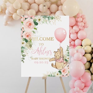 Editable Winnie The Pooh Sign, Winnie The Pooh Baby Shower, Winnie The Pooh Welcome sign for a girl, Winnie baby shower- W4