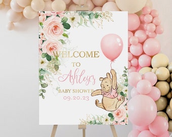 Editable Winnie The Pooh Sign, Winnie The Pooh Baby Shower, Winnie The Pooh Welcome sign for a girl, Winnie baby shower- W4