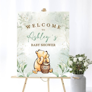 Editable Winnie The Pooh Sign, Winnie The Pooh Baby Shower, Winnie The Pooh Welcome sign greenery, Winnie baby shower, gr455