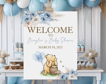 Editable Winnie The Pooh Sign, Winnie The Pooh Baby Shower, Winnie The Pooh Welcome sign for a boy, Winnie baby shower, 15b