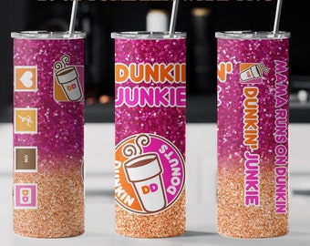 Dunkin Junkie Digital Tumbler Wrap, Editable Donut Coffee Tumbler Wrapper, Coffee Junkie, Tumbler Wrap png file- 0012