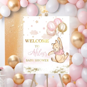 Editable Winnie The Pooh Sign, Winnie The Pooh Baby Shower, Winnie The Pooh Welcome sign for a girl, Winnie baby shower, 14-g