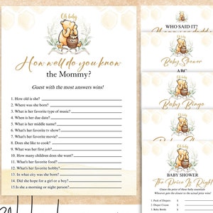 Winnie the pooh baby shower games, instant download baby shower games, winnie shower games, honeycomb, printable baby shower games, 343