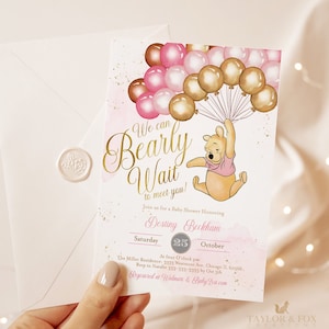 Winnie Puuh-Einladung, Winnie Puuh-Babyparty-Einladungen, Winnie Puuh-Einladungen für ein Mädchen, Winnie-Babyparty, b-8