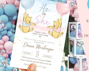 Winnie The Pooh Invitation, Winnie The Pooh Gender reveal Invitations, Winnie The Pooh gender reveal Invitations, Winnie baby shower, 1