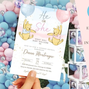 Winnie The Pooh Invitation, Winnie The Pooh Gender reveal Invitations, Winnie The Pooh gender reveal Invitations, Winnie baby shower, 1