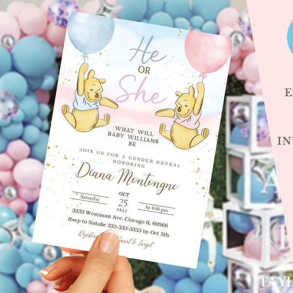 Gender Reveal Winnie the Pooh Etsy