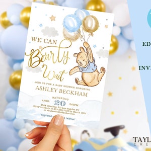 Editable Winnie The Pooh Invitation only, Pooh Baby Shower Invitations, Winnie Template Invitations for a boy, Winnie baby shower, 14-g