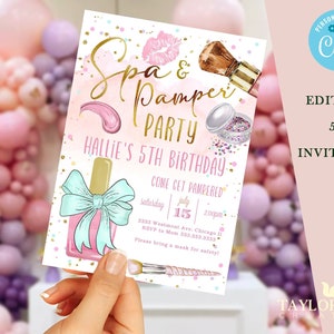 Editable glam party birthday invitation, Spa glam party invite, makeup invite, birthday instant download glam invitation- gb02